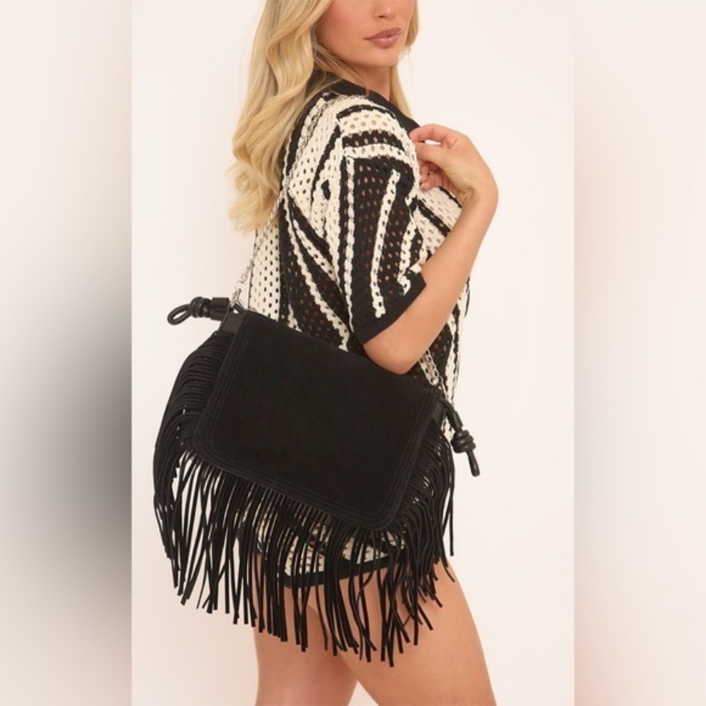 Suede Fringe Shoulder Bag